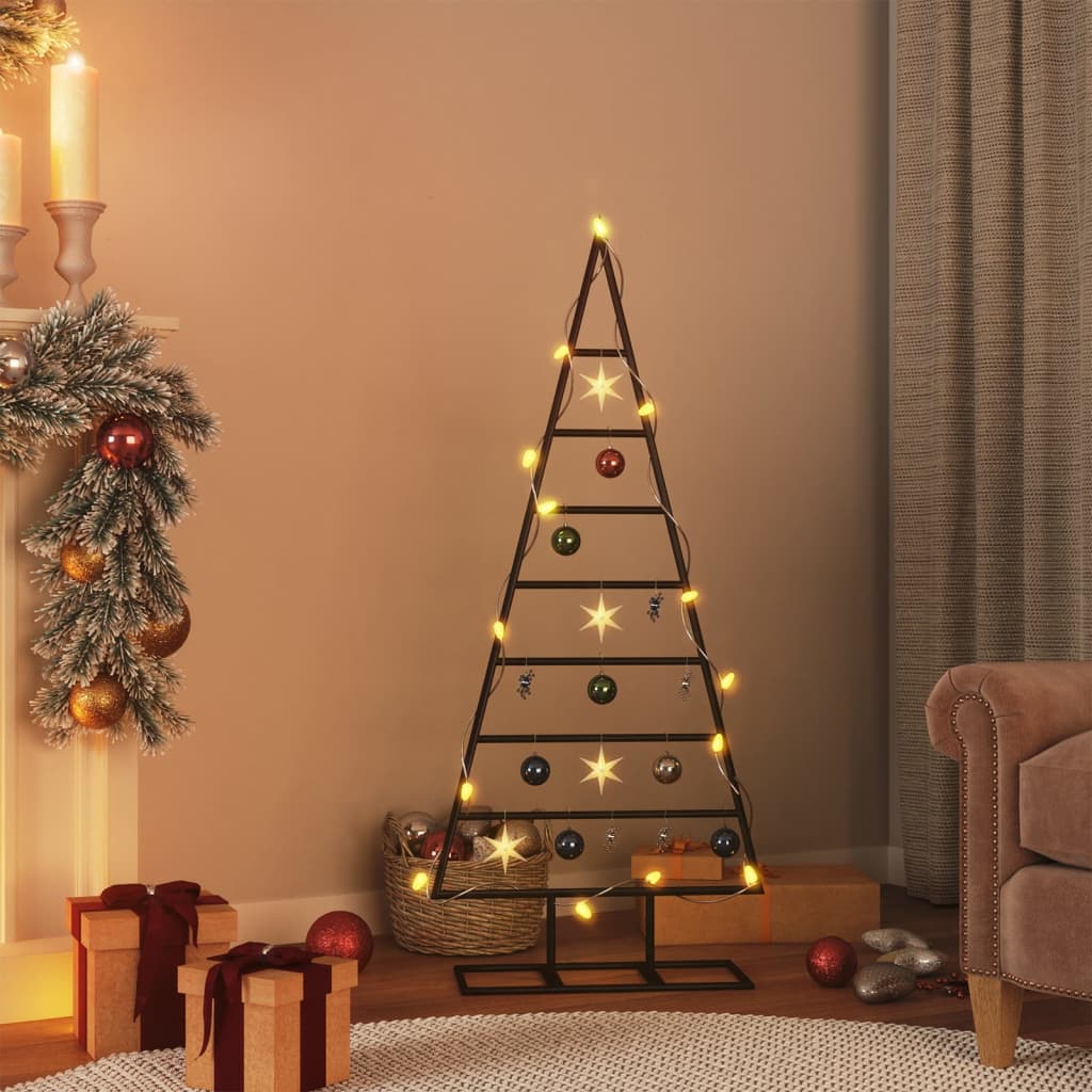 Sapin De Noël Noir En Métal 90 Cm - Design Minimaliste Avec Support En Pin Massif Pour Décoration Intérieure/extérieure - 6