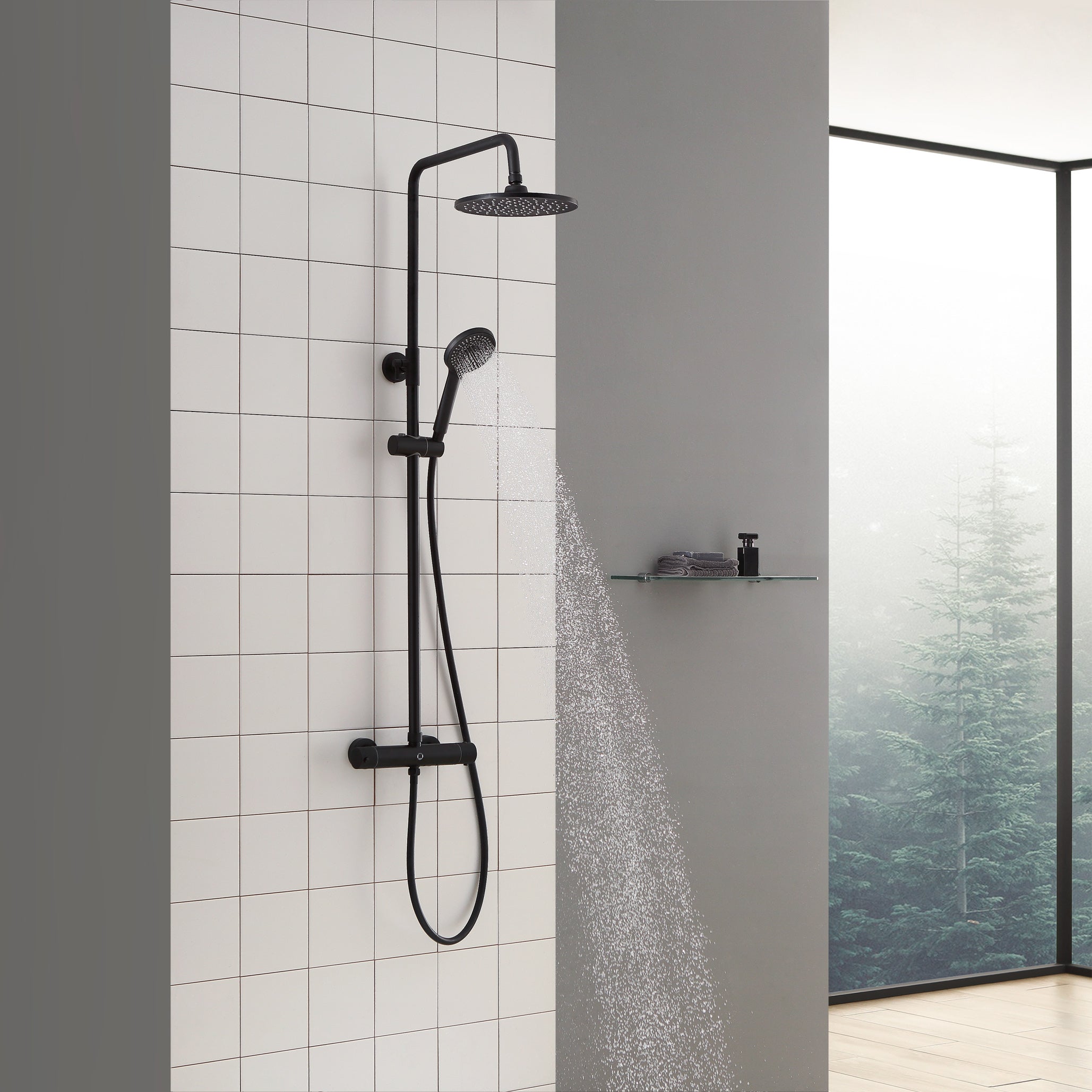 Colonne de douche thermostatique, Cecipa max Pomme 230mm+Douchette 2 jets, Noir,EU Modèle - 9
