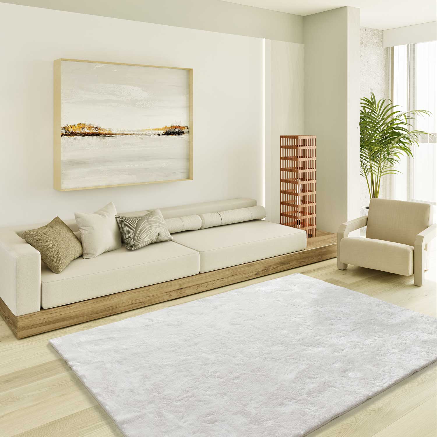 Prostokątny biały dywan wewnętrzny 140 x 200 cm ROMA shaggy gładki - ATTICGO