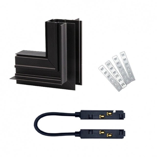 Connecteur Angle Sortant pour Rail Magnétique Encastré Noir + Connecteur Souple - SILAMP