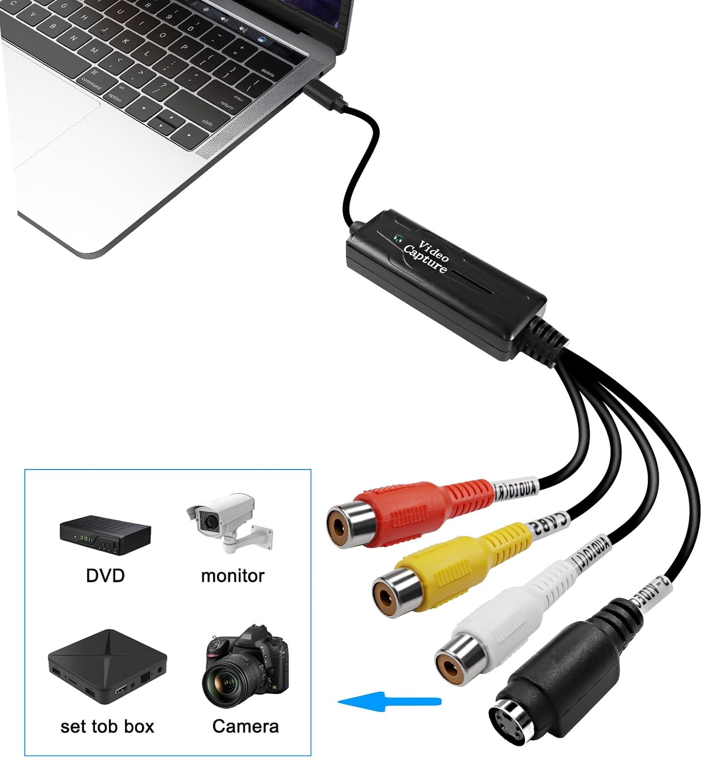 RCA AV vers USB C convertisseur vidéo Carte de Capture Adaptateur 1 Canal AV NTSC PAL vidéo s vidéo/Composite vers USB convertisseur vidéo Audio RCA - 6