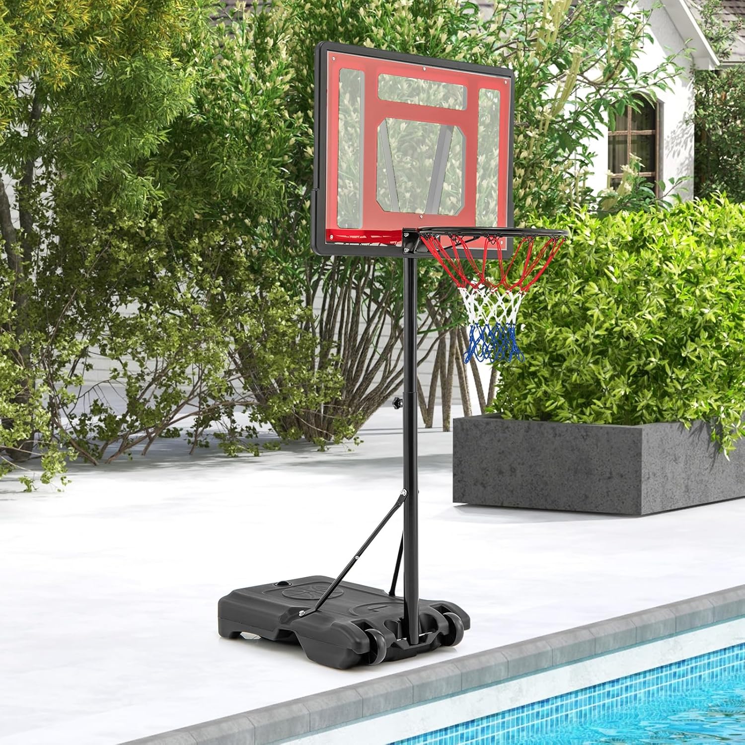 Canestro da Basket per Piscina, Regolabile in Altezza da 115-135 CM per Bambini e Adolescenti, Supporto da Basket Portatile con Ruote per Pisc - 2