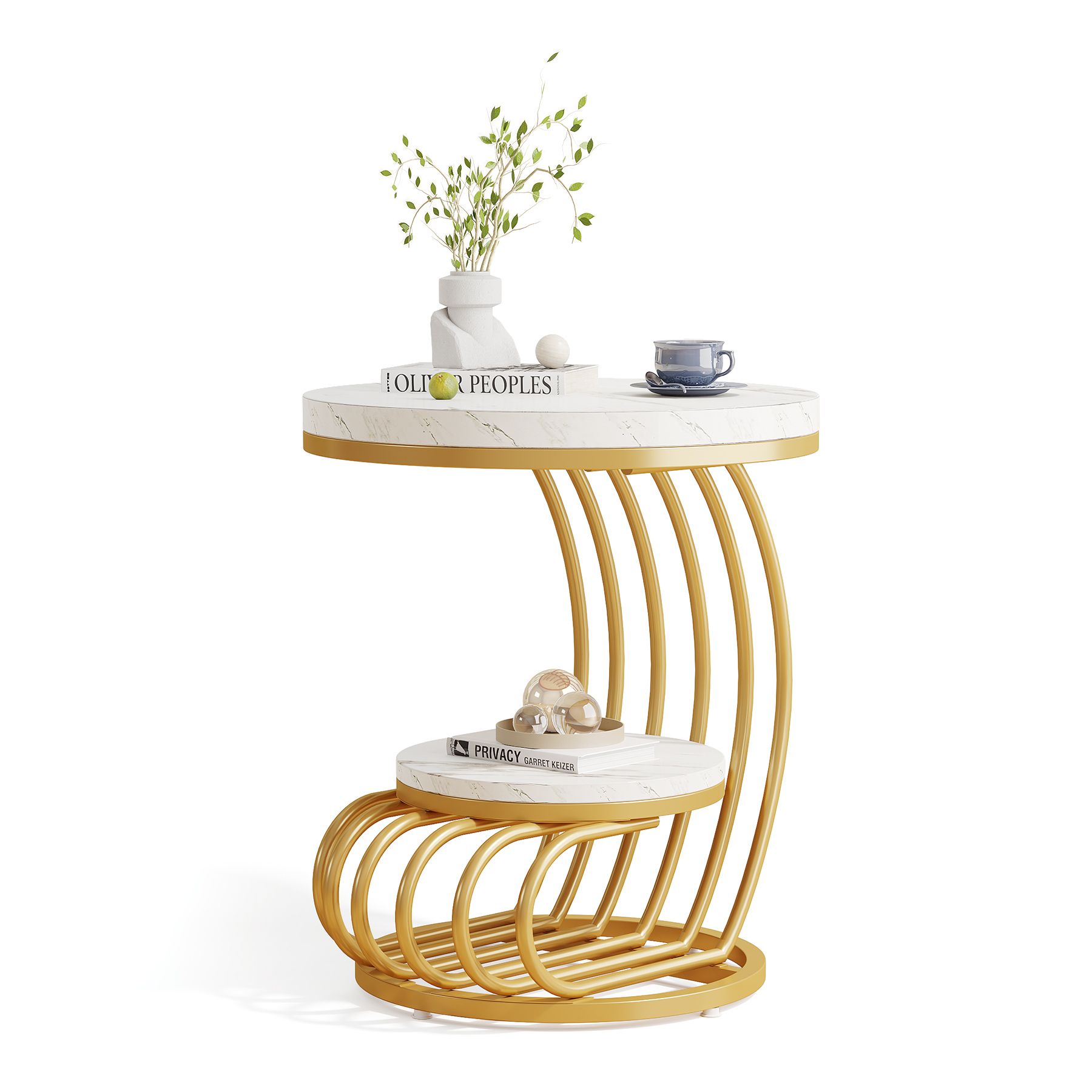 GOPLUS Tavolino Quadrato, Tavolino A 2 Livelli Con Piano In Finto Marmo E Struttura In Metallo Tavolino Da Caffe Per Soggiorno Camera Da Letto Ufficio 39 X 39 X 45 Cm 66558343