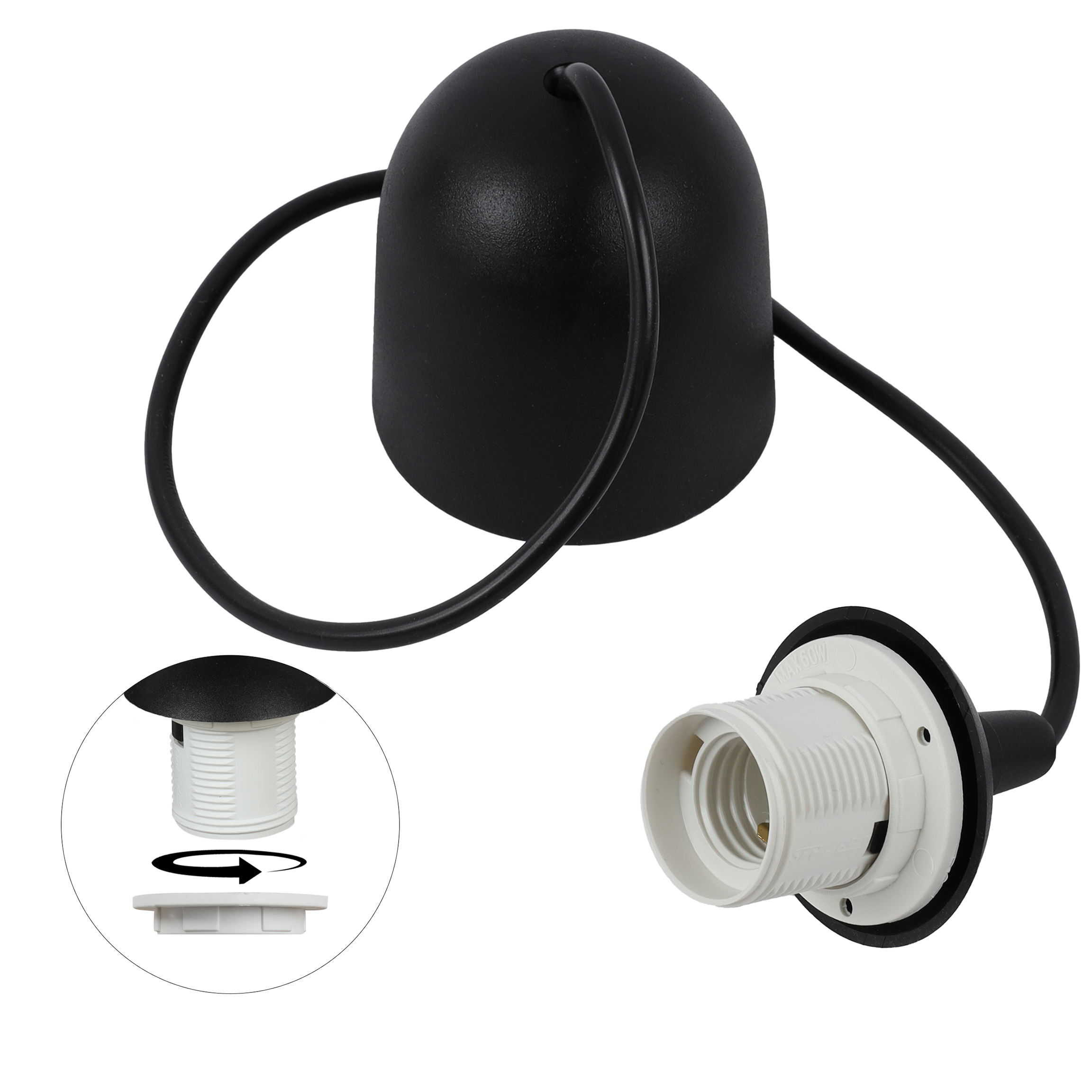 Zawiesie do lampy wiszącej 75cm oprawka grzybek E27 czarno-biała