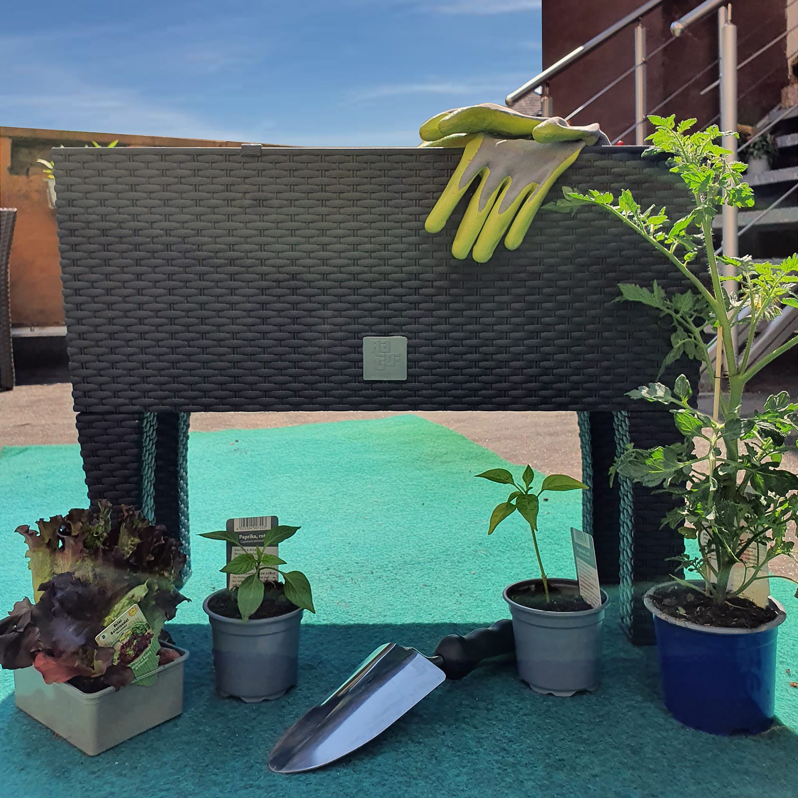 Jardineira alta retangular de 30 litros com auto-irrigação, cor antracite, 60 x 25 x 46 cm com pés - 4