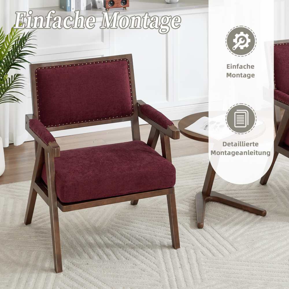 Fauteuil Lounge Tissu Moderne Mid-Century avec Accoudoirs et Cadre Bois pour Salon, Chambre, Bureau - 5