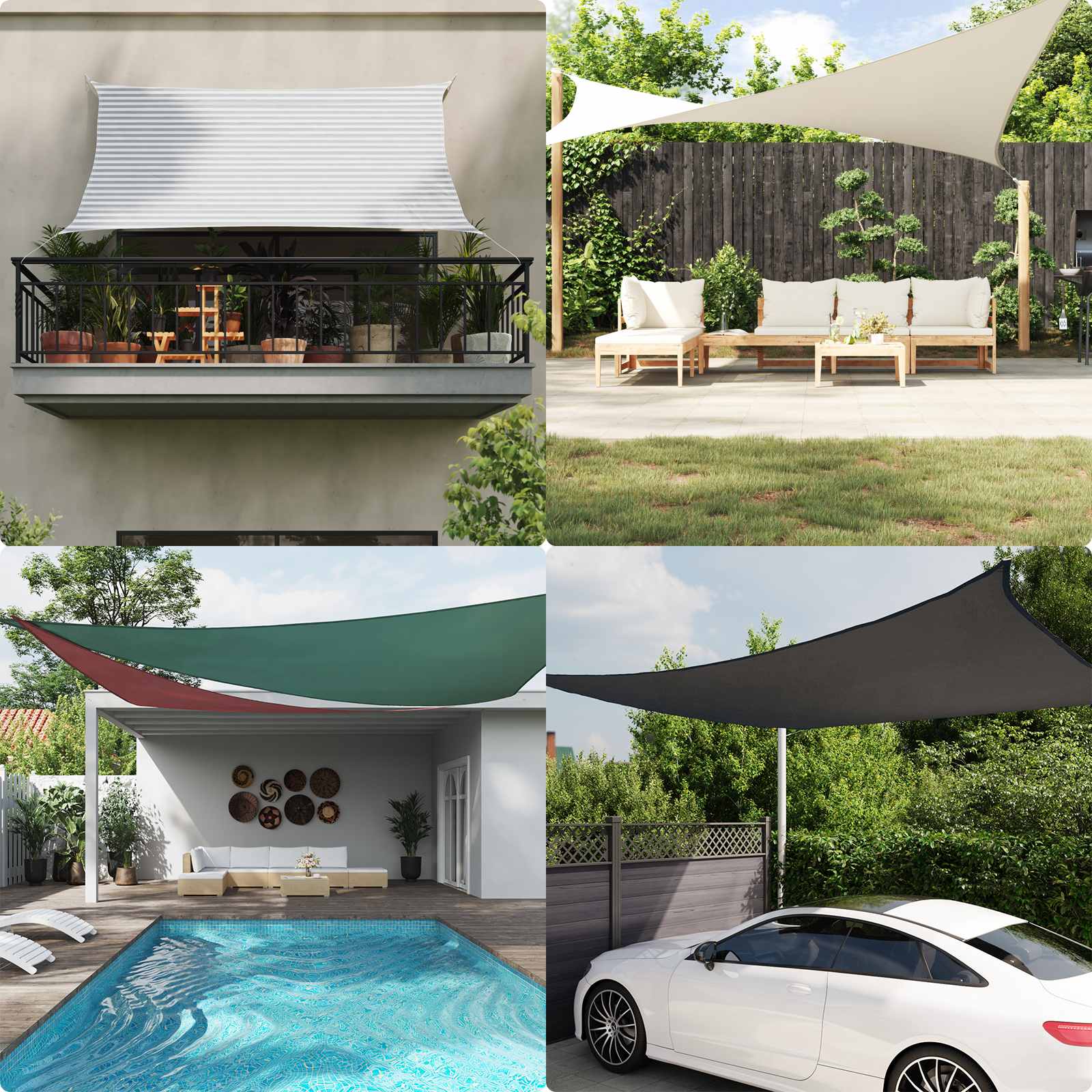 Voile d'ombre triangulaire en 100 % polyester Oxford, pour la terrasse, 5 × 6 × 6 m - 3