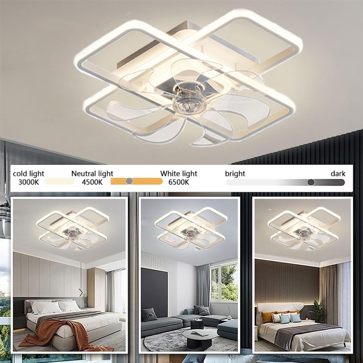 64W Ventilatore Da Soffitto Con Luce Dimmerabile e Telecomando - 6 Velocità Timing Moderna Per Camera Da Letto Camera Bambini, Giallo