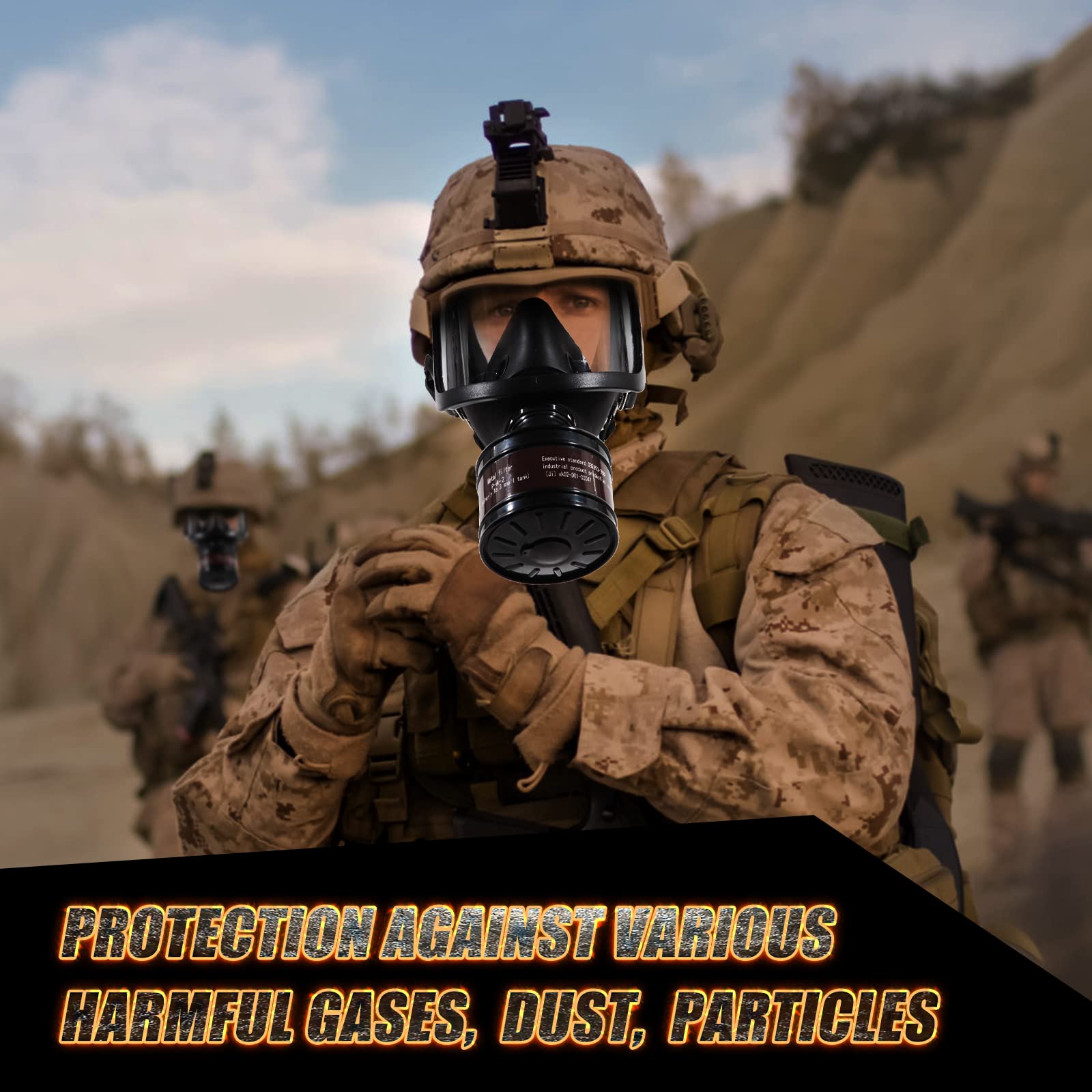 Masque à gaz de survie - Respirateur tactique complet avec filtre à charbon actif 40 mm contre poussières,vapeurs et produits chimiques - 6