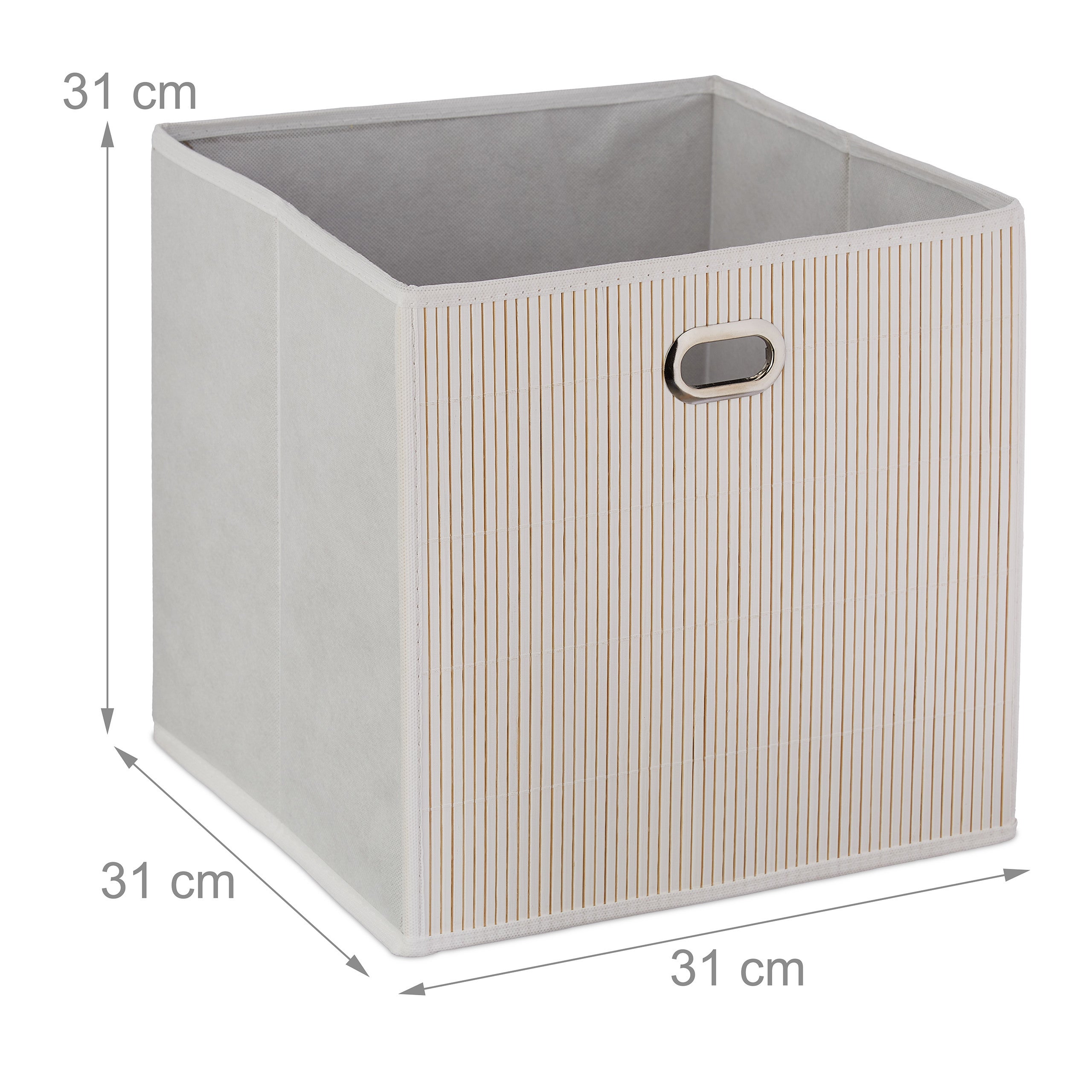 5x Contenitore Portaoggetti in Bambù, Scatola da Bagno Quadrato, HLP 31 x 31 x 31 cm, Pieghevole, Bianco - 4