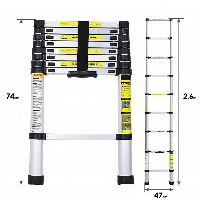 Échelle Télescopique 2.6M en Aluminium,Echelle Charge Maximale 150kg - 2