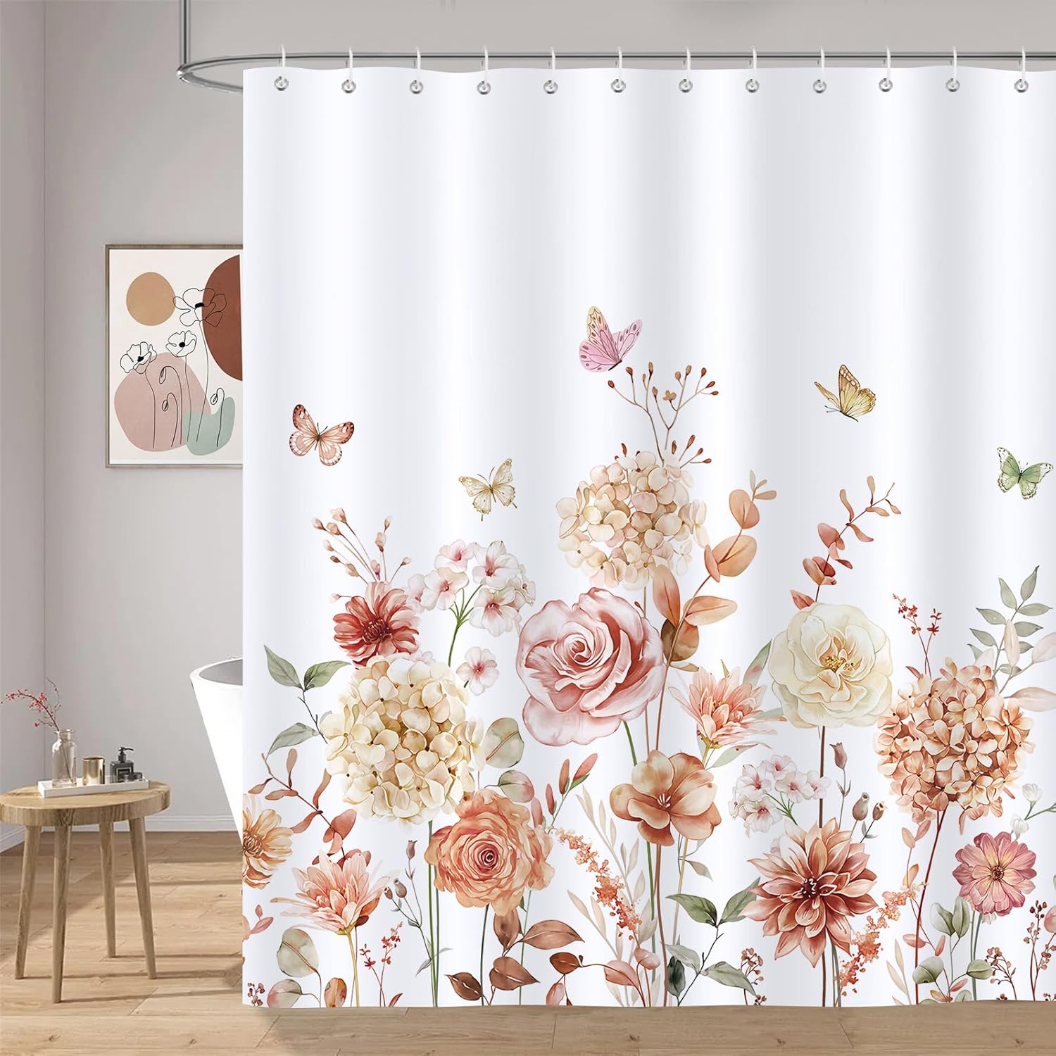 Tenda Doccia Con Cactus E Piante Grasse 183x183 Cm - Tessuto Impermeabile Con 12 Ganci - Set Per Bagno Tema Deserto