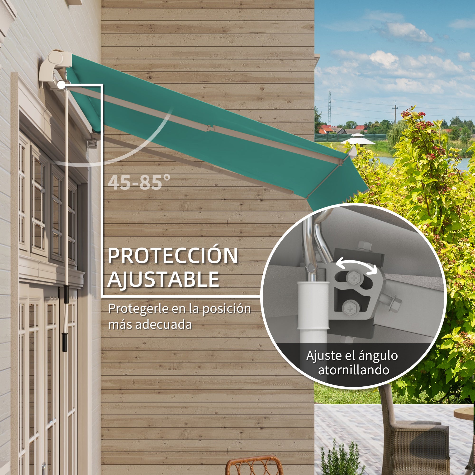 Toldo Manual Retrátil Outsunny em Poliéster e Alumínio Verde 295x245x151,5 cm - 4