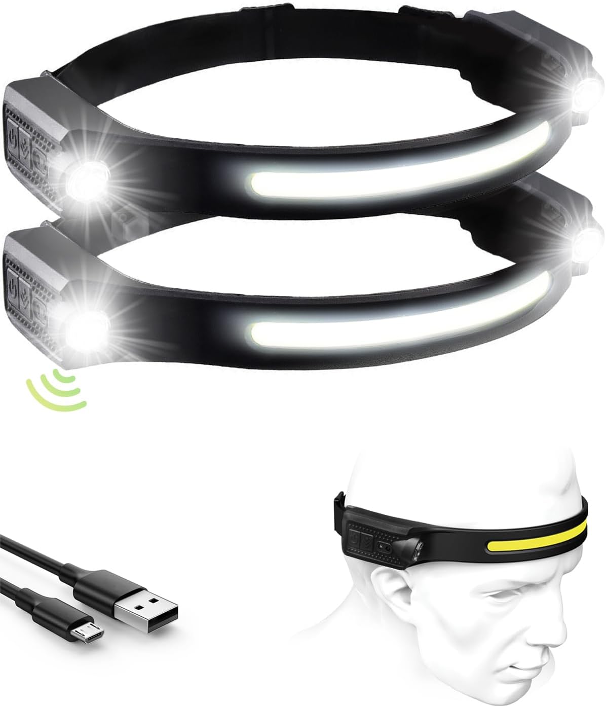 Lampe Frontale LED 140 Lm Lot De 2 – Ultra Légère, 3 Modes, Piles Incluses – Suright