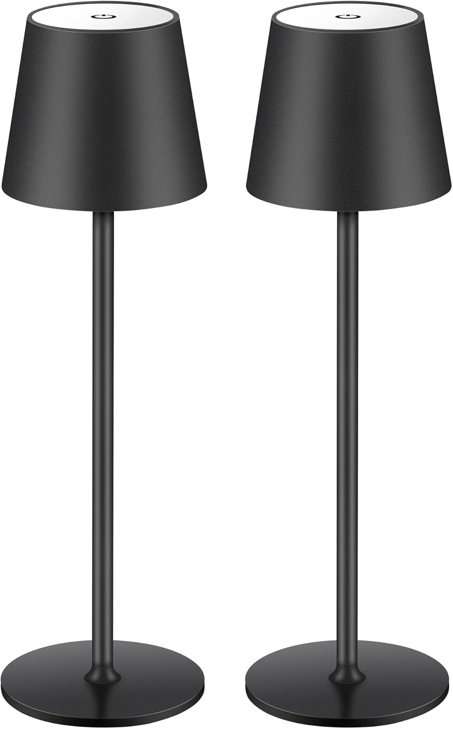 Czarna bezprzewodowa lampka biurkowa 10 x 10 x 38 cm, 2 diody LED, ładowalna, dotykowa, idealna do restauracji, sypialni i barów.