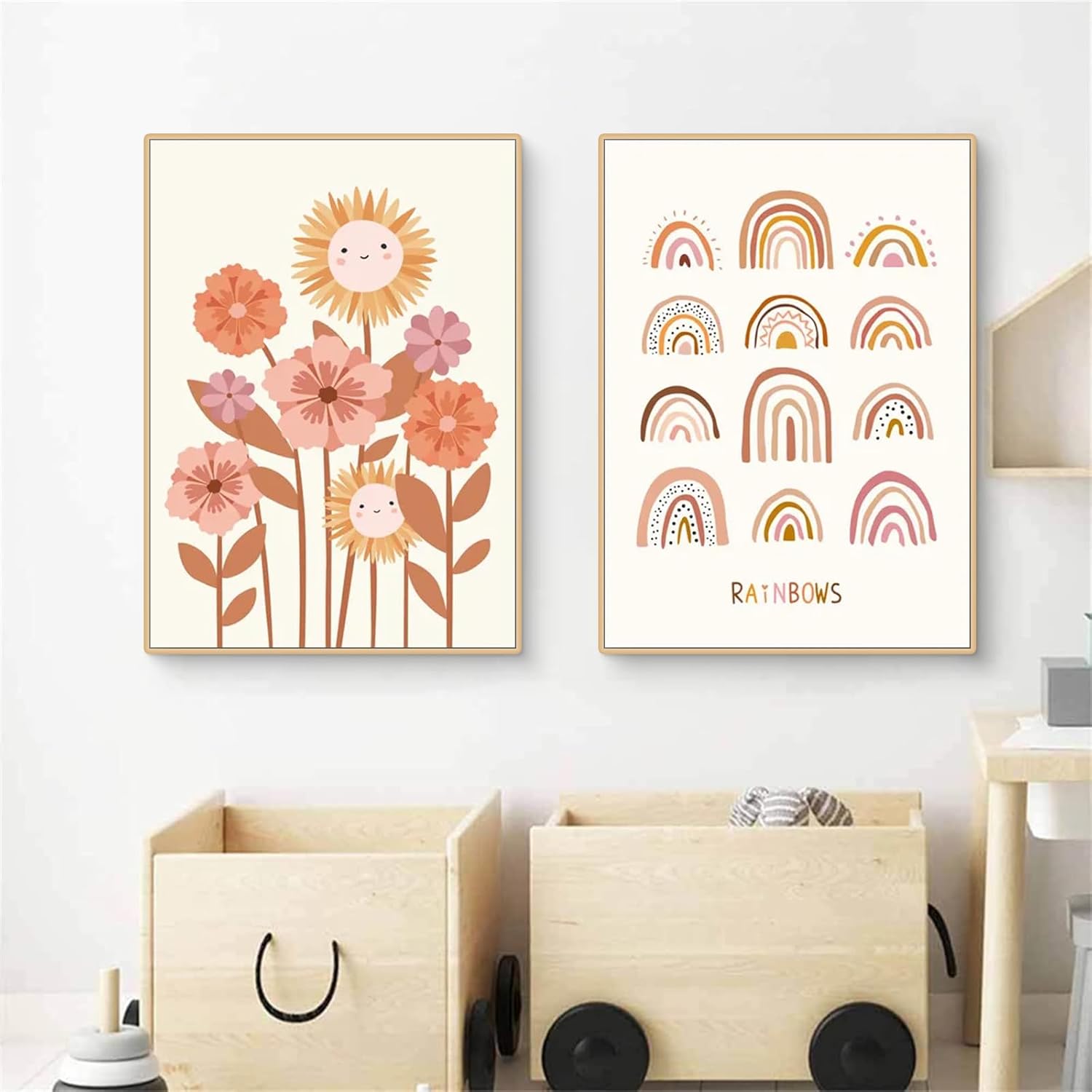 Lot de 3 Posters pour Chambre d'Enfant - Décoration Bohème Murale - Soleil, Arc-en-Ciel - Pour Bébé et - Sans Cadre - 3
