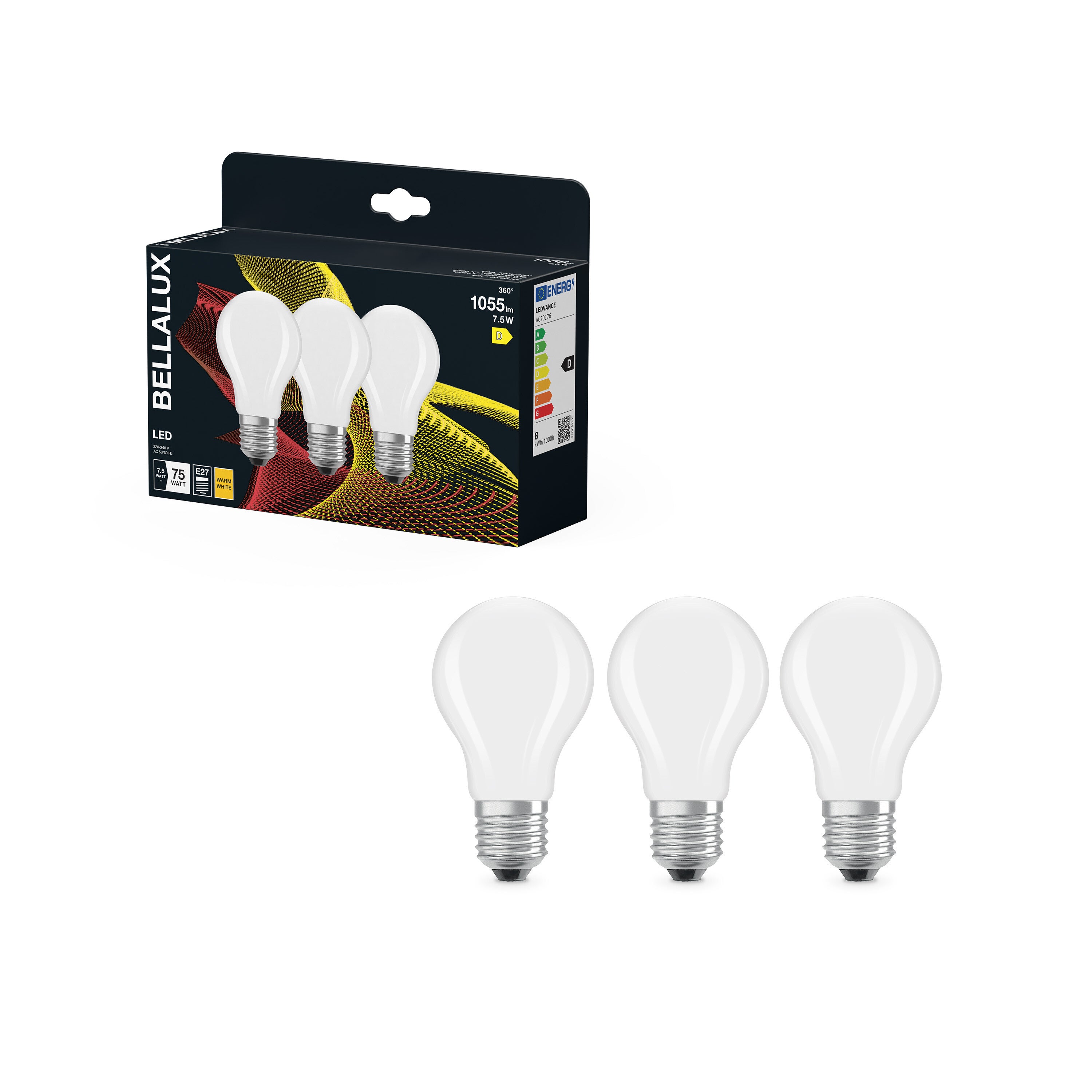 BELLALUX Lampe à LED, E27-base, verre dépoli ,Blanc chaud (2700K), 1055 Lumen, Remplacement de la traditionnelle 75W-Ampoules 3-Pack - 4
