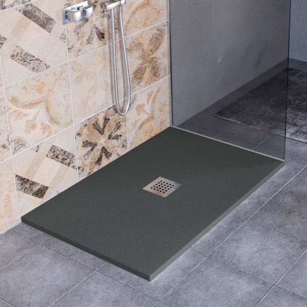 Piatto Doccia Slim Nero Marmoresina Effetto Pietra Ruvido a Pavimento Piletta Piatto Doccia Slim Nero Marmoresina Effetto Pietra Ruvido a Pavimento Piletta