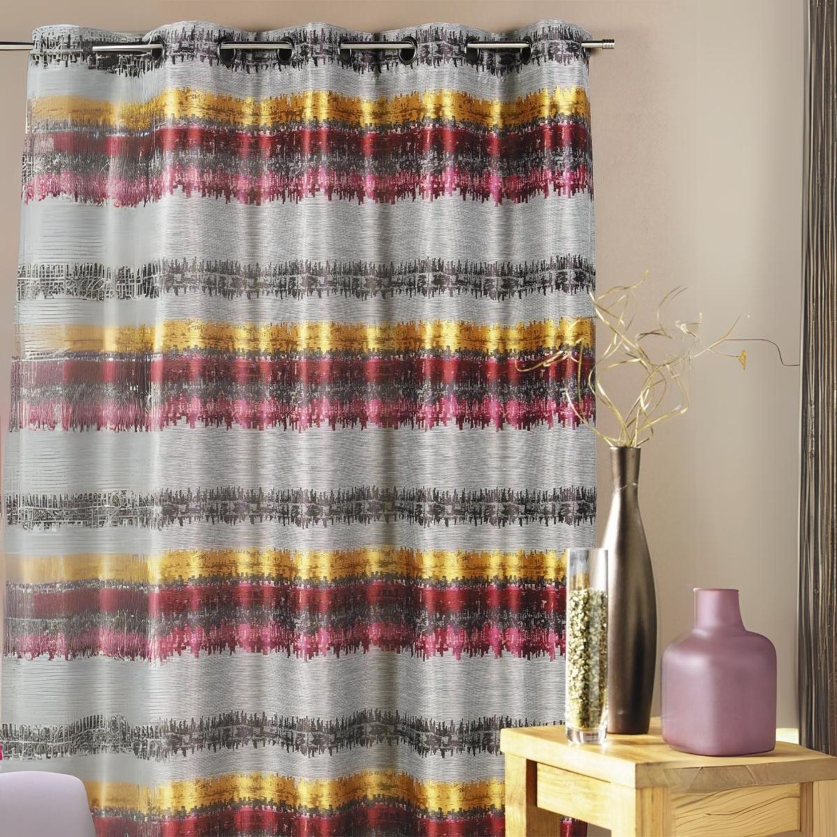 Rideau ethnique en jacquard à rayures horizontales - Bordeaux - 140x260 ...