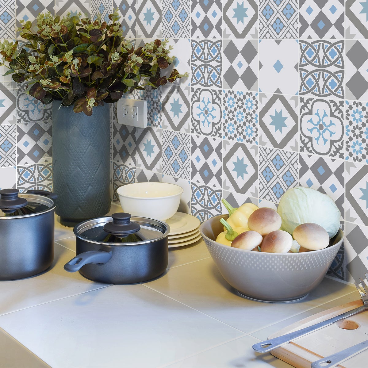 9 adesivi piastrelle di cemento azulejos torrevieja - Sticker adesivo - adesivi murali - 9stickers30x30cm - 5