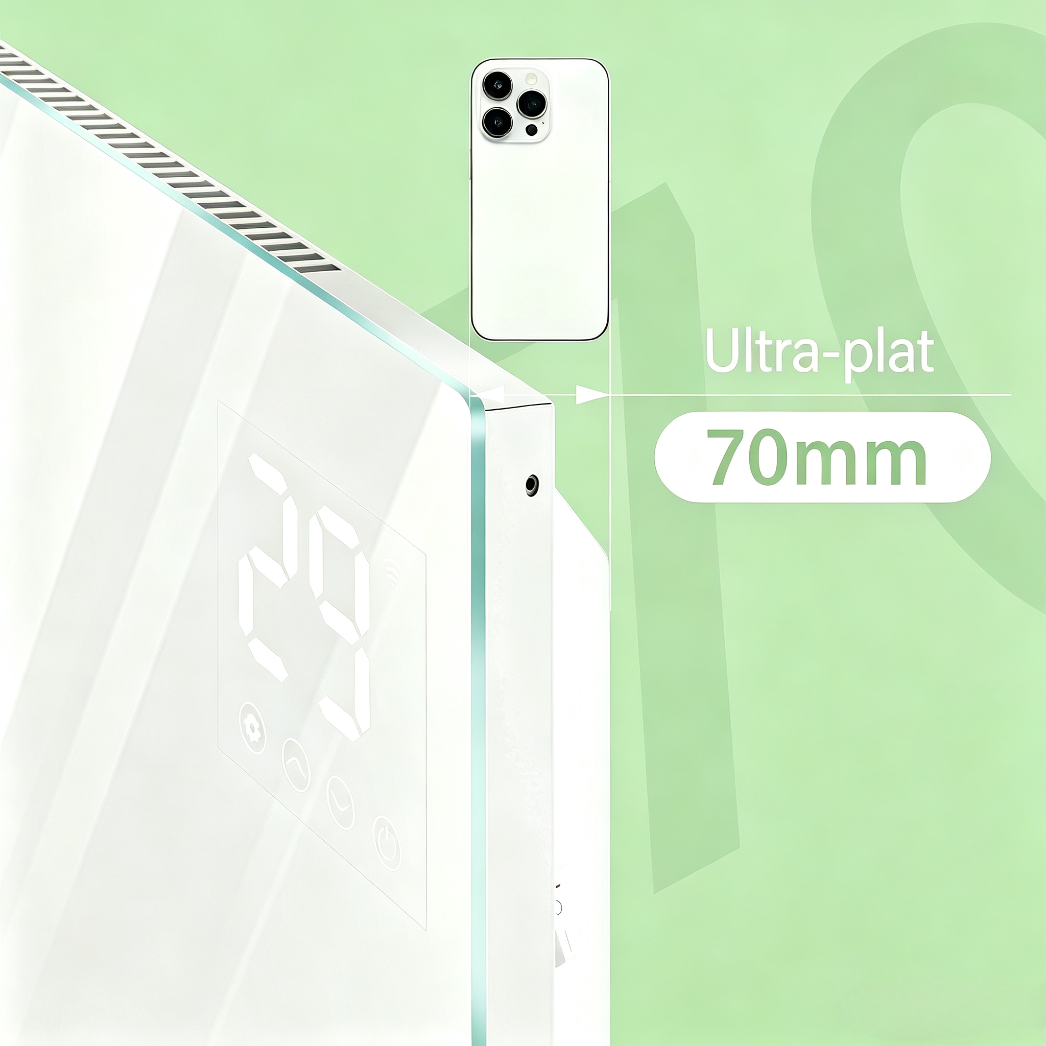 Radiateur électrique 1000W — WiFi intégré — 2 en 1 mobile et mural — Profil ultra-fin 70mm — Verre blanc glacé - 2