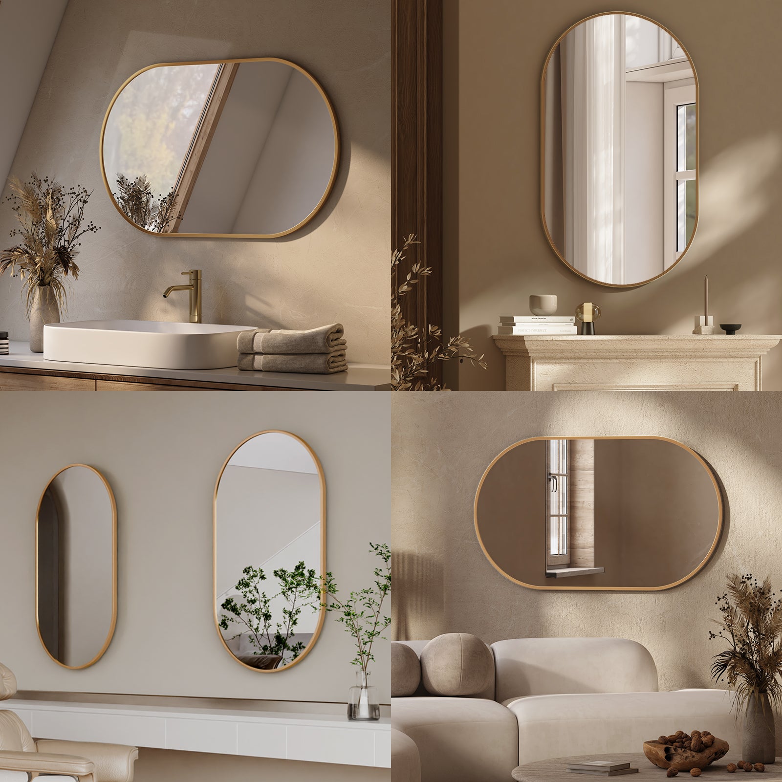 EMKE Miroir mural 50 × 70 cm Miroir ovale avec cadre doré, Miroir non lumineux salle de bain - 8