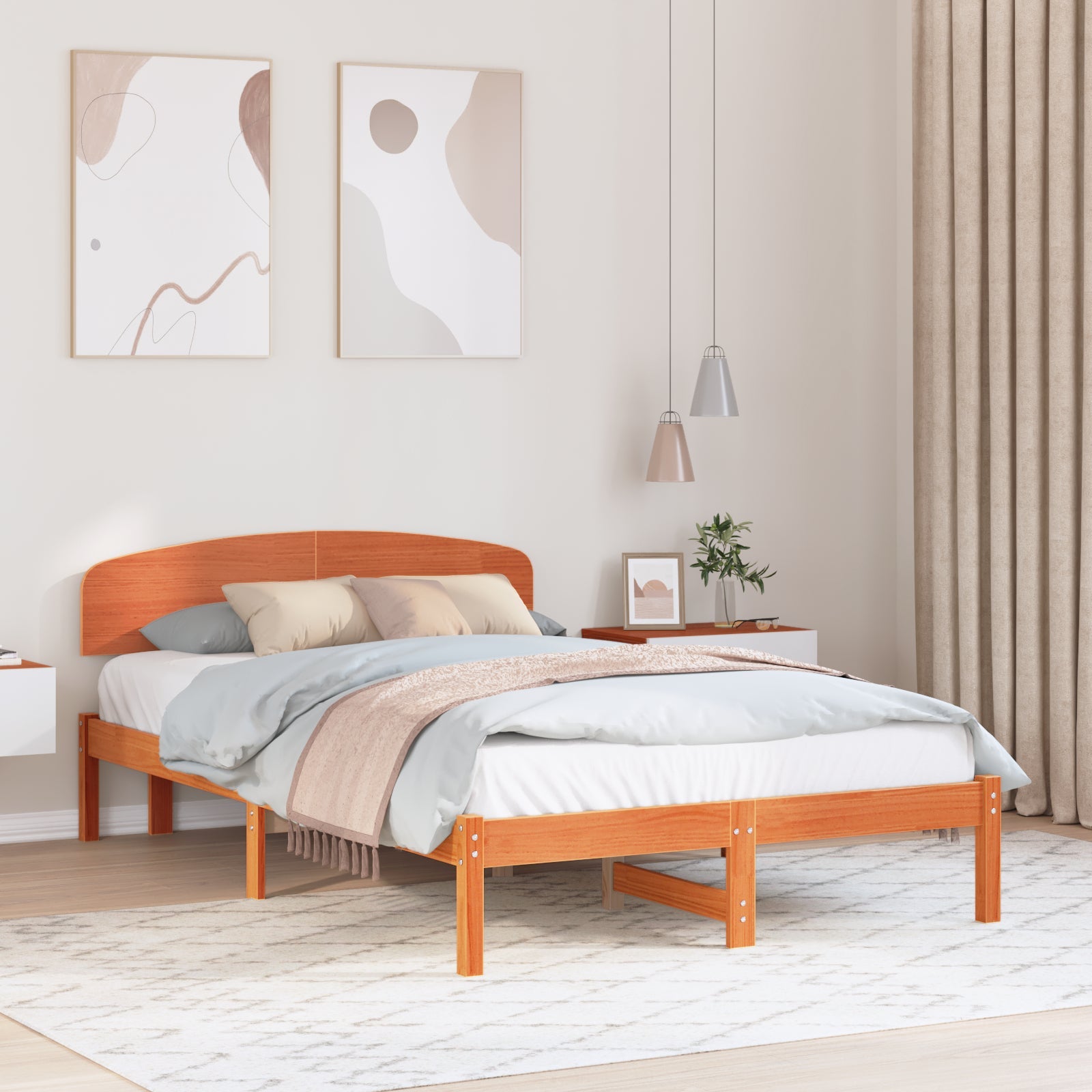 Ramka łóżka Woskowy Brąz 135 x 190 cm Lite drewno sosnowe vidaXL