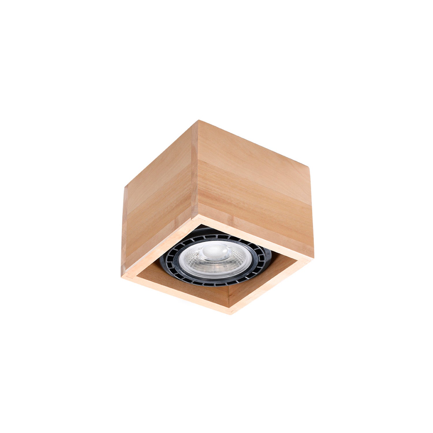 Reflektor sufitowy spot natynkowy Quatro kwadratowy naturalne drewno 1xGU10x10W wym: 10 x 14 x 14 cm metal Sollux Lighting