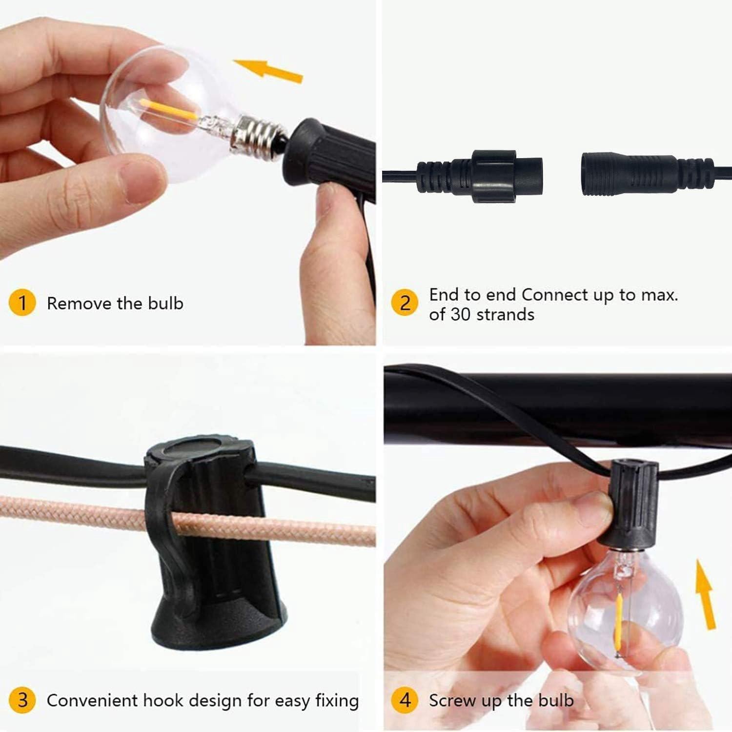 Guirnalda de Luz Exterior Guirnalda de Energía Solar con 25 Bombillas 14,5m Guinguette Exterior Impermeable IP44 Base E12 para Patio Jardín - 4