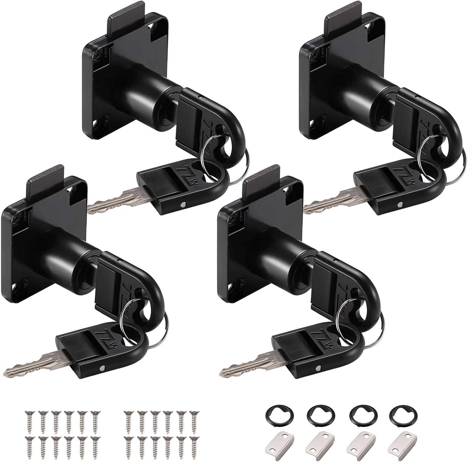 Set de 4 încuietori cu came de 22 mm cu chei, încuietori negre pentru sertare, mobilier, dulapuri, uși și cutii poștale 4buc