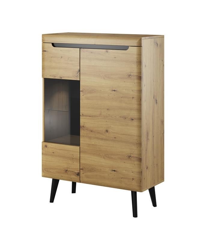 NODIS - Witryna NWT90 / Dąb artisan – Elegancka witryna na nogach dębowych