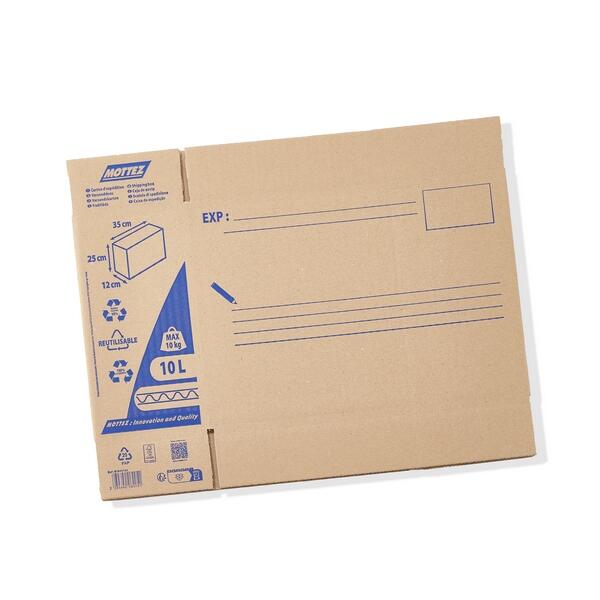 Carton d'expédition MOTTEZ, 10 l, l.12 cm x H.25 cm x p.36.5 cm