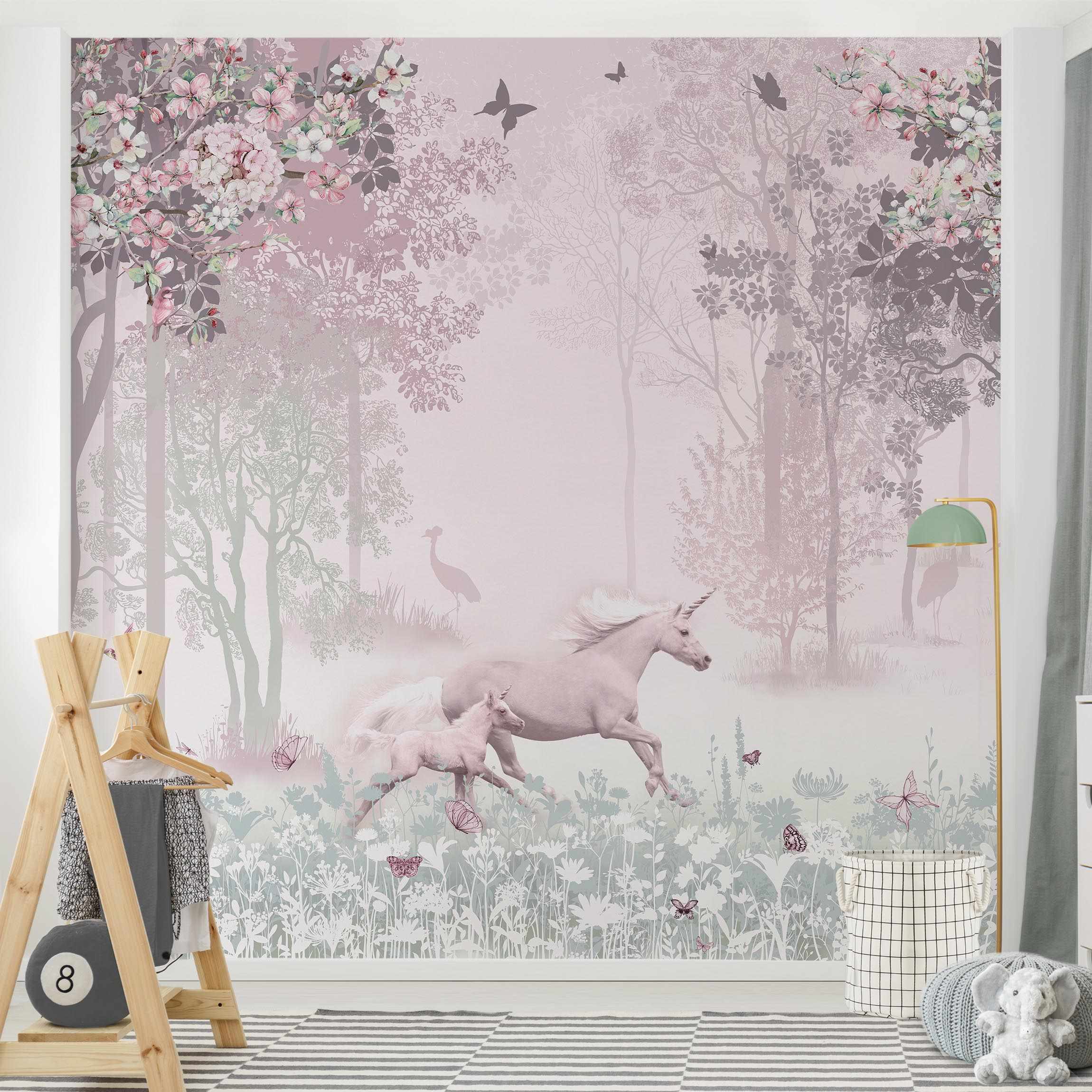 Papel pintado fotomural ilustración niños animales 371 - habitación niña habitación infantil habitación bebé - tnt 240 x 240 cm smart