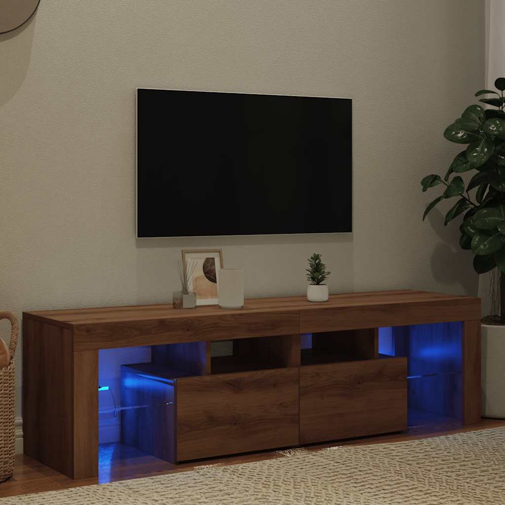 Meuble TV avec lumières LED chêne artisanal bois d'ingénierie vidaXL - 4