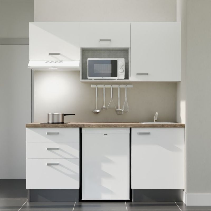 Kitchenette K20L-PT - 180 cm - plan stratifié, évier inox, électroménager inclus - 2