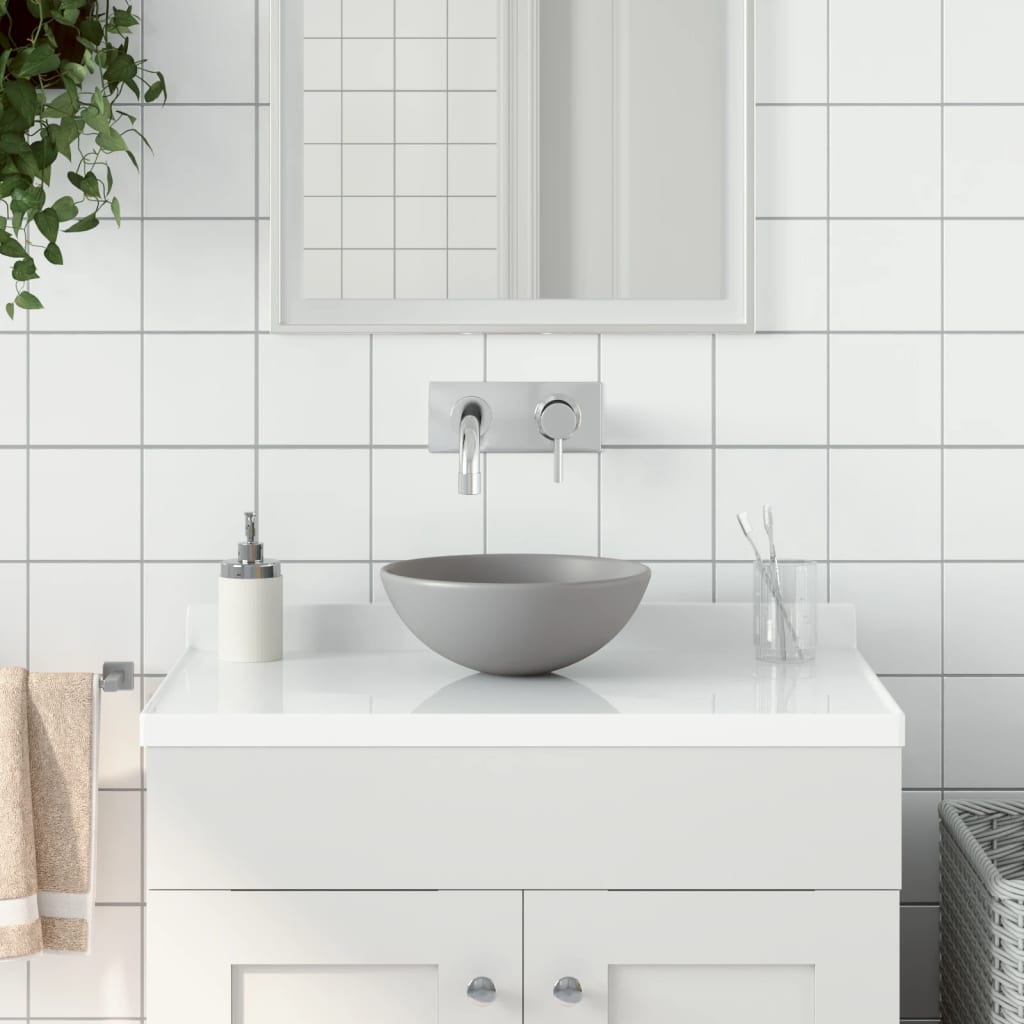 Umywalka łazienkowa, ceramiczna, jasnoszara, okrągła vidaXL