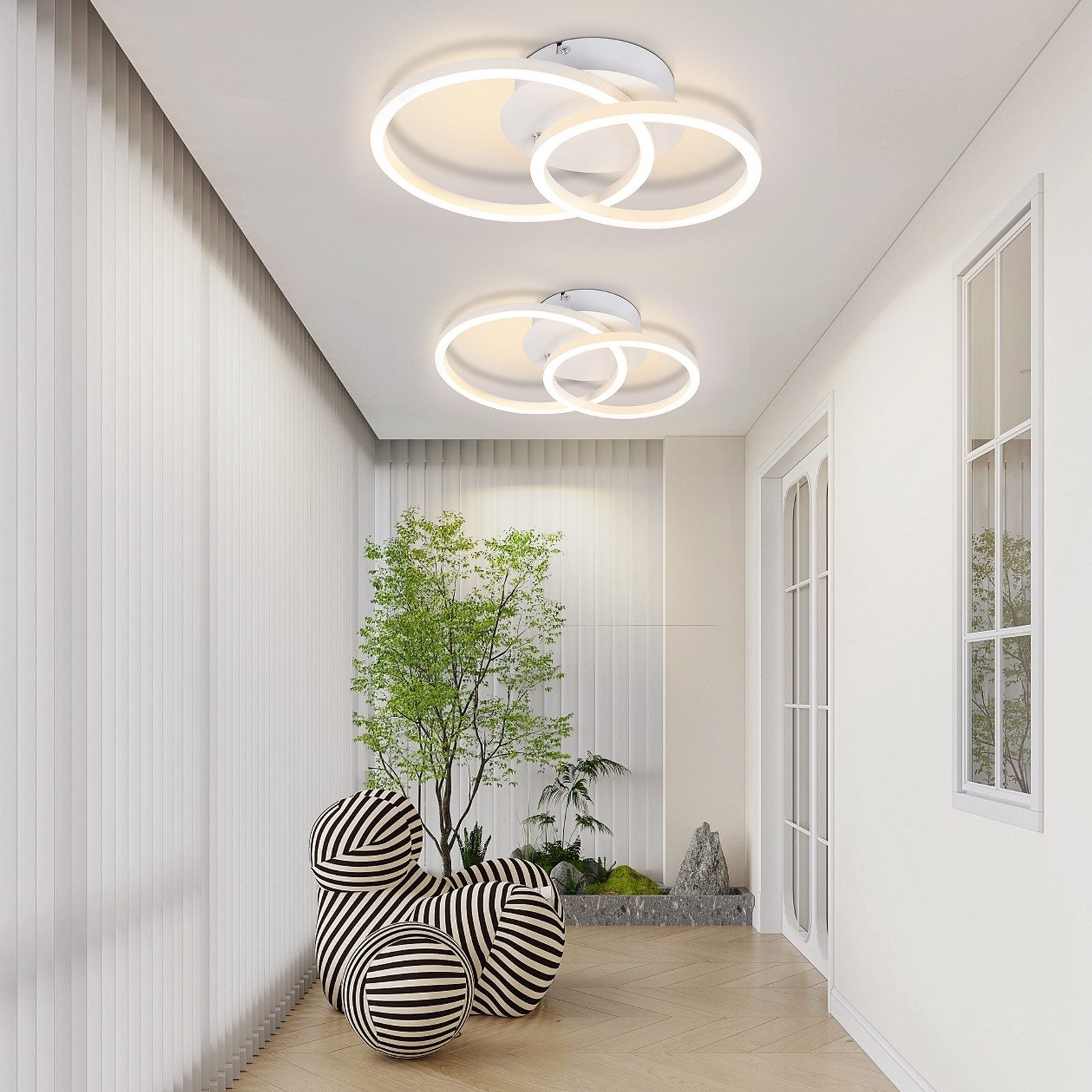 NETTLIFE Plafón LED 2 Anillos Blanco Giratorio Diseño Redondo Moderno 24W 3000K - 7