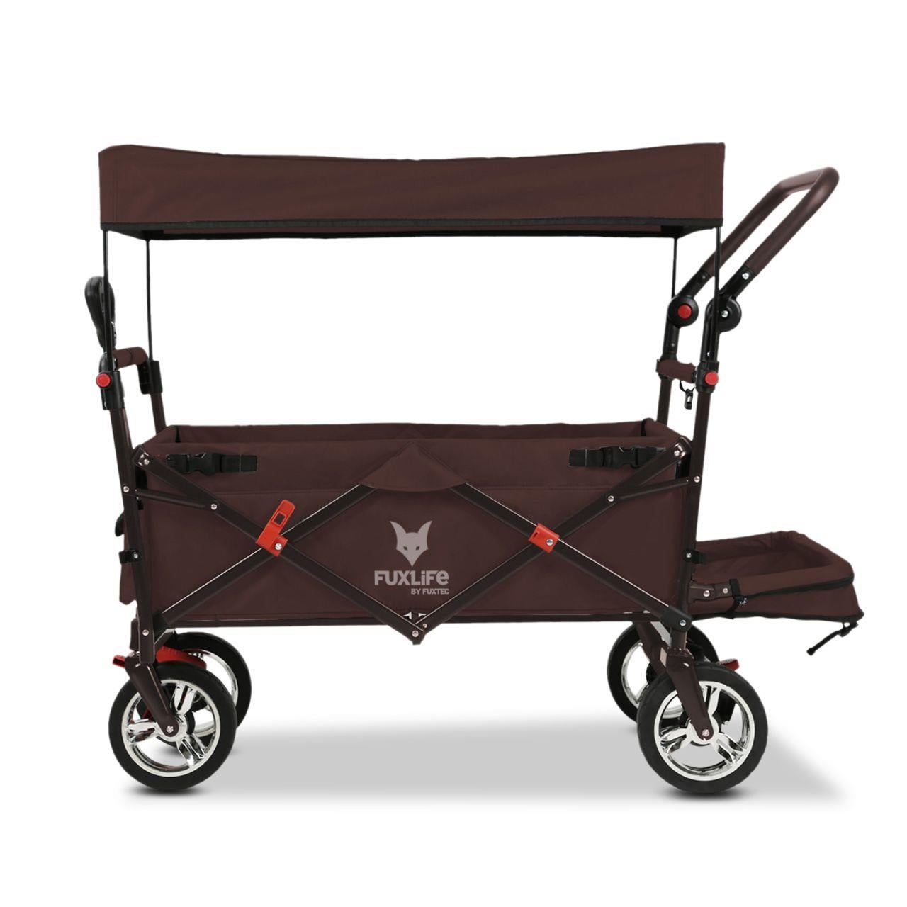 FUXLIFE by FUXTEC Wózek FX-CT800 Komfortowy skladany - Brazowy | Wózek transportowy z daszkiem przeciwslonecznym | Przedluzenie wnetrza