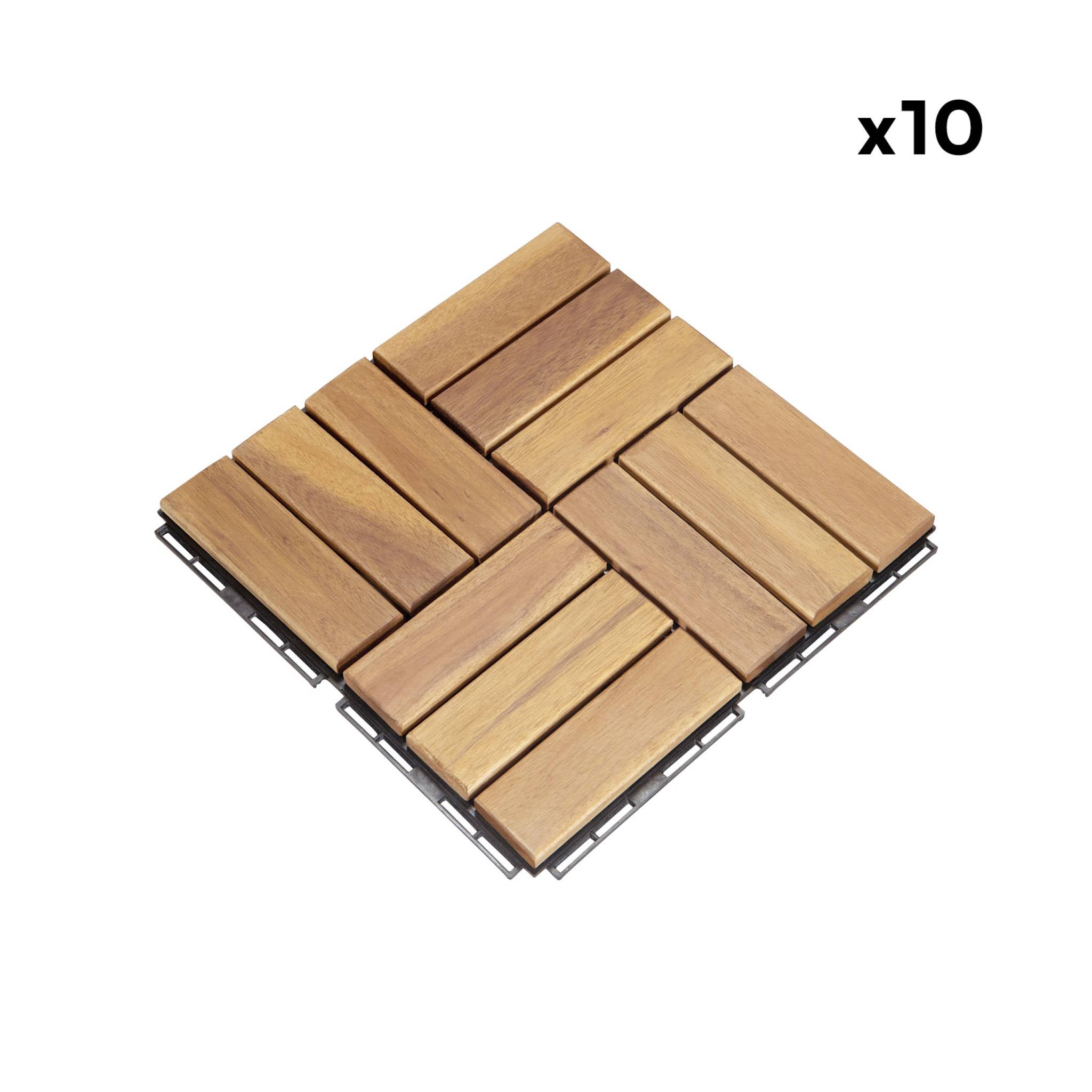 Lot de 10 dalles de terrasses 30x30cm en bois d'acacia. motif carré. clipsables SARRAFO - 3
