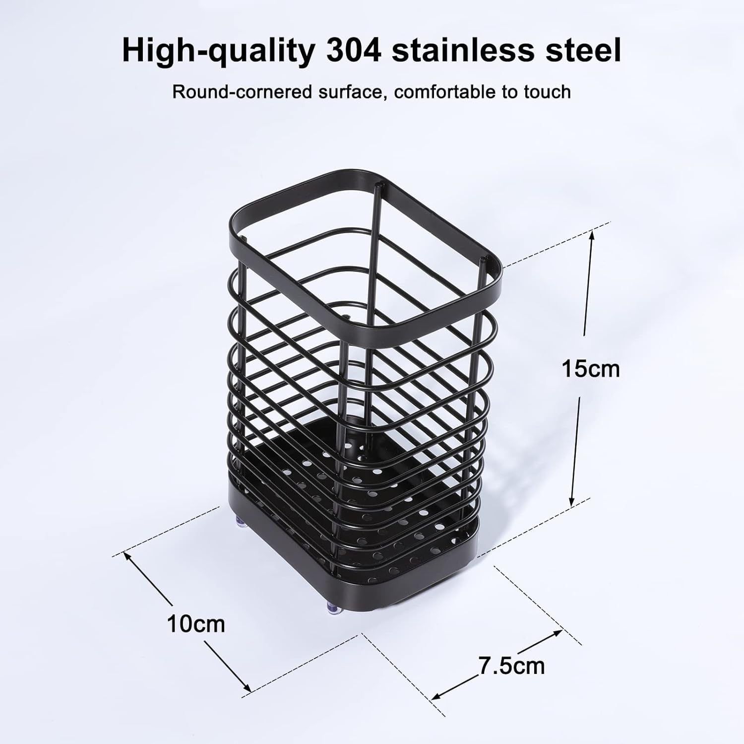 Panier à Couverts en Acier Inoxydable, Petit Panier à Couverts pour Organiser Les tiroirs et Les Plans de Travail, l 10 x l 7,5 x H 15 cm, Noir - 5