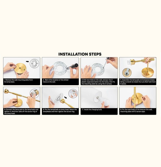 Lampe Murale LED Rechargeable – Applique Sans Fil, Télécommande, 3 Températures, 4 Niveaux, doré - 9