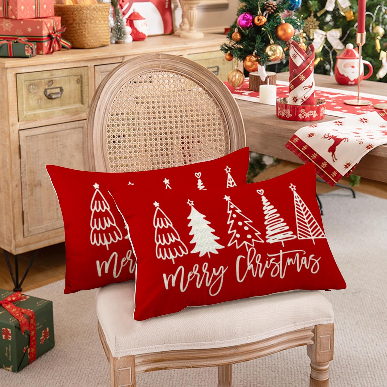 2 Housse Coussin père Noël Wapiti Coton， Décoratif Taie d'oreiller pour Decoration Noel 30 x 50 cm - 5