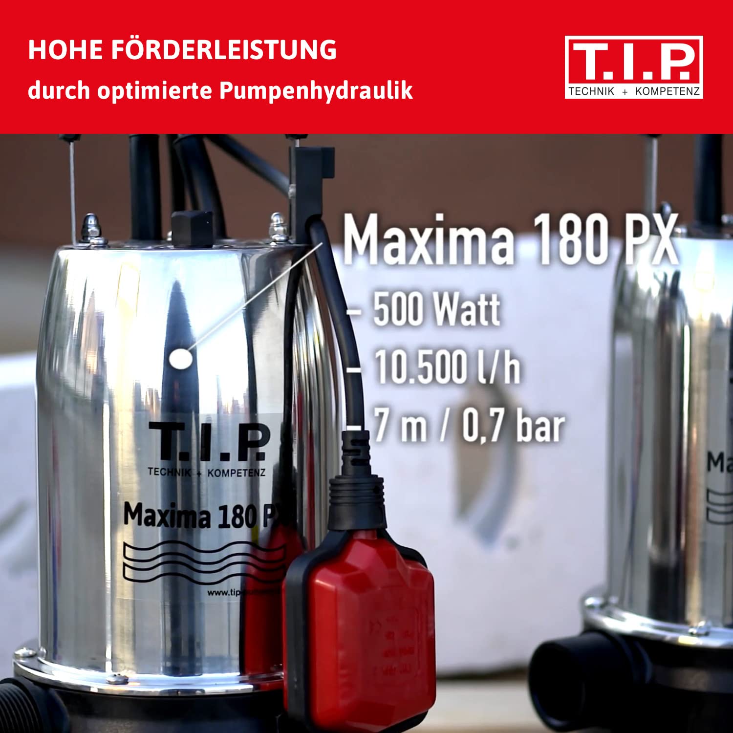 T.I.P. - Technische Industrie Produkte 30121 Maxima 180 PX Pompe submersible pour eaux chargées 10500 l/h 7 m - 4