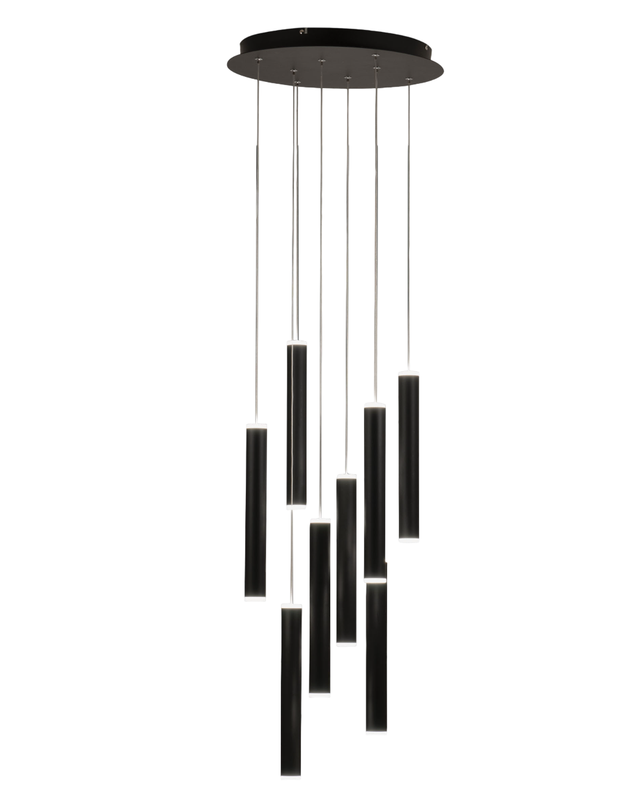 Okrągła lampa wisząca Fabas Luce Prado z 8 światłami, 52 W, ściemnialna, LED, matowa, czarna, okrągła, sufitowa, rozeta