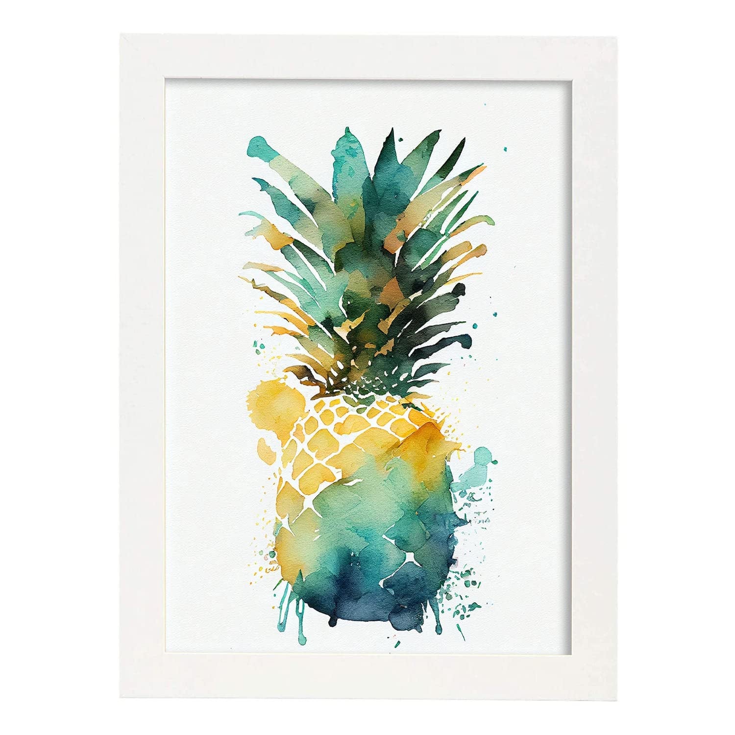 Nacnic poster de piña a todo color ilustraciones de frutas verduras y comida sana en estilo acuarela diseño moderno y modelo 1 a3 con marco blancos