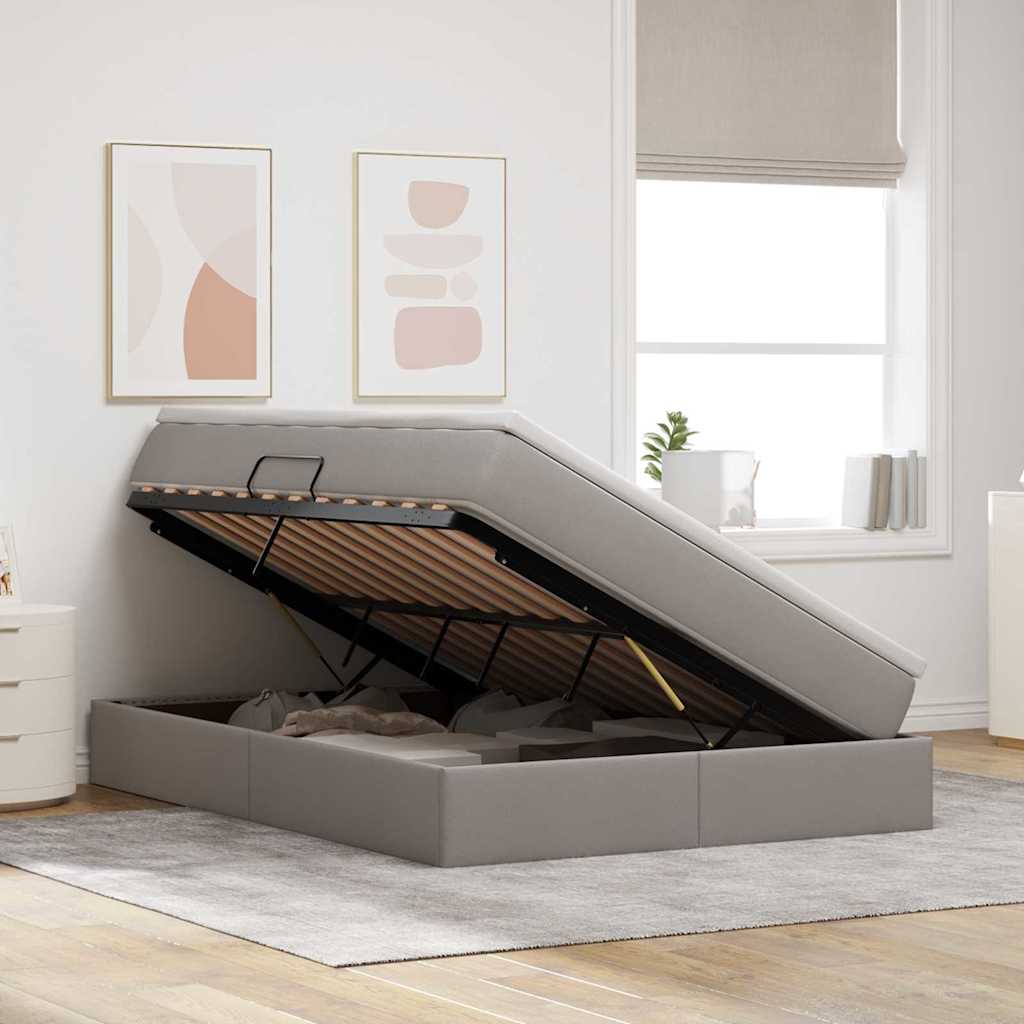 Lit avec rangement et matelas taupe 140 x 200 cm polyester - 4