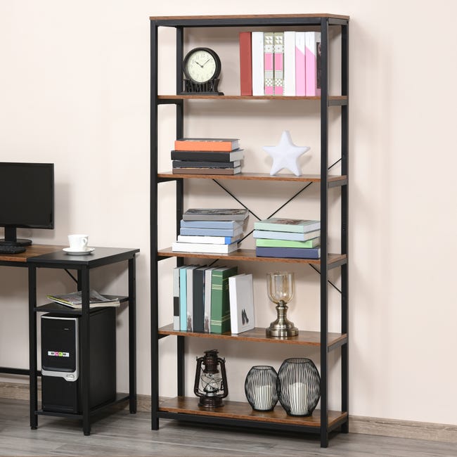 Libreria a 6 ripiani 30 x 120 x 1725 cm stile industriale per soggiorno Libreria a 6 ripiani 30 x 120 x 1725 cm stile industriale per soggiorno