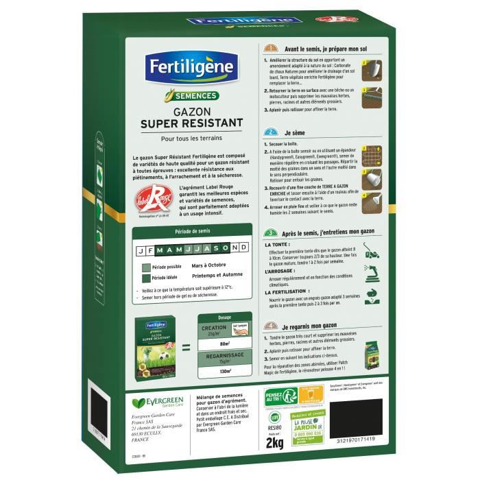 FERTILIGENE Gazon Super Resistant Tous Terrains - 2 kg - 6