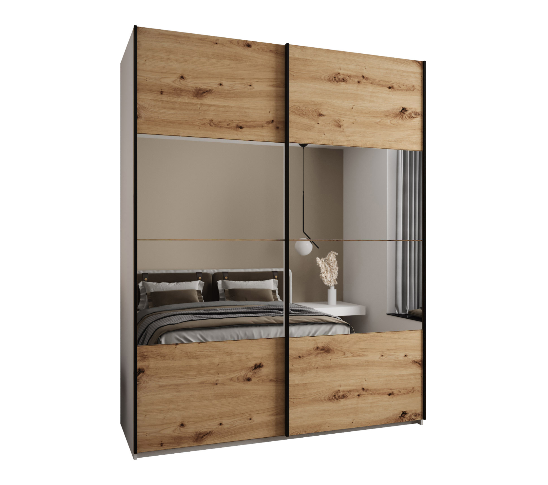 Szafa przesuwna wysoka Lux 4 200 x 64 x 245,5 cm biały + artisan + u. czarny - Abiks Meble