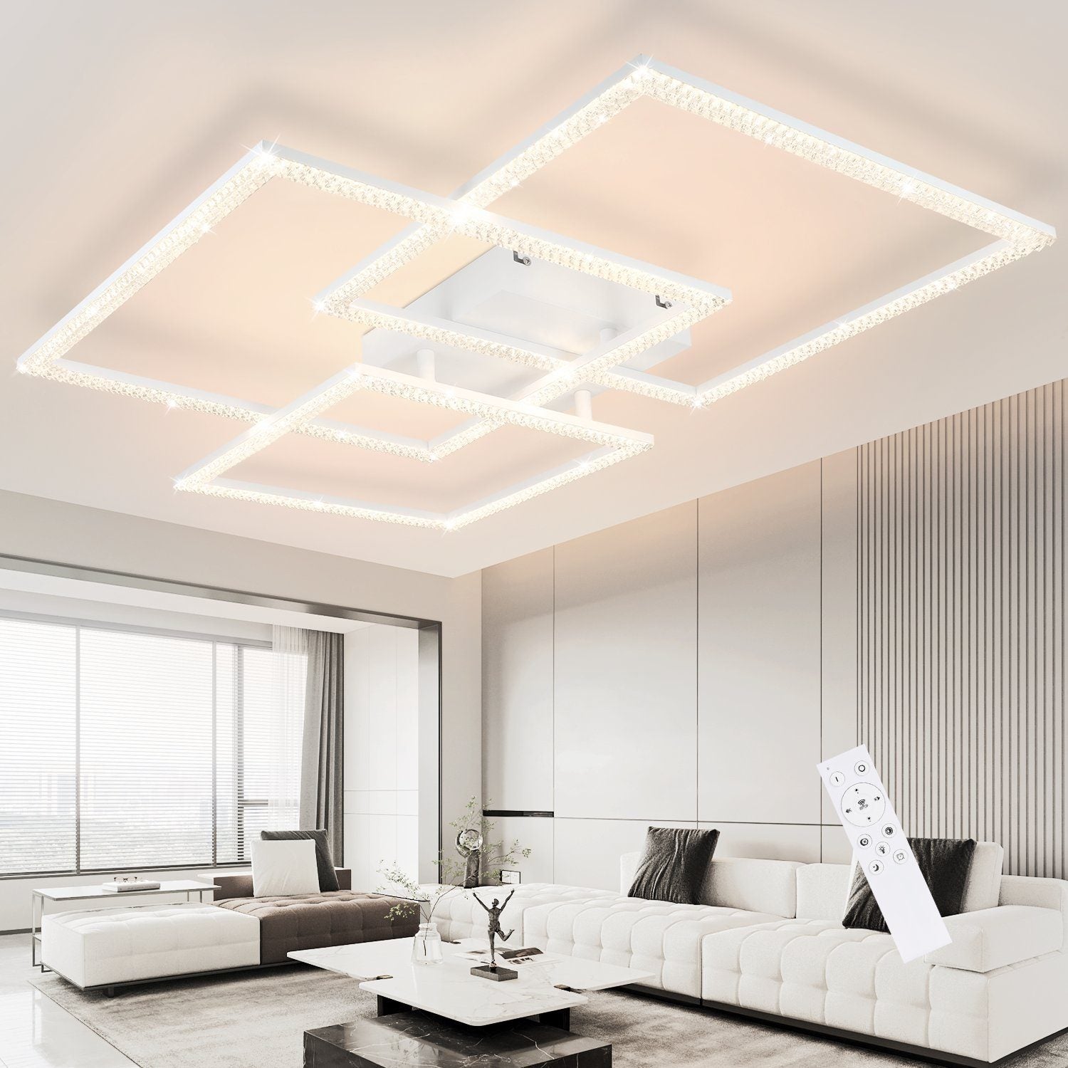 NETTLIFE Lampa Sufitowa LED do Salonu Biały 75CM Regulowana Nowoczesna Kryształowa Lampa Do Sypialni Design Lampa Wewnętrzna